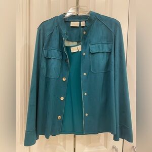 2 Piece Chico’s Faux Suede Teal Jacket with Matching Chico’s Microfiber Tank